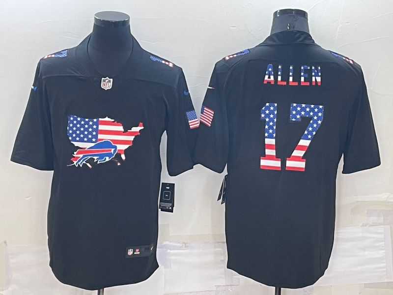 Men Buffalo Bills 17 Allen Black Map Flag Nike 2022 Limited NFL Jersey